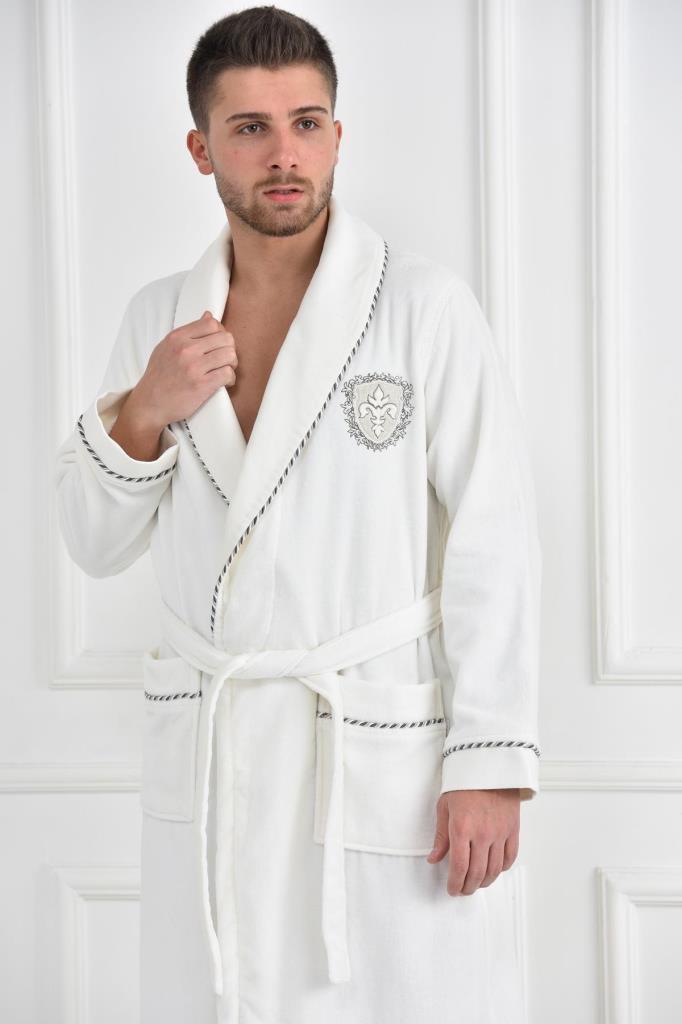Ecocotton Ella Erkek Bornoz %100 Organik Pamuk Nakışlı Krem - L