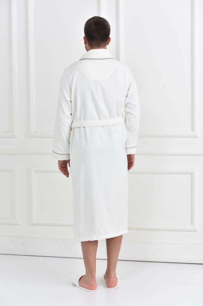 Ecocotton Ella Erkek Bornoz %100 Organik Pamuk Nakışlı Krem - L