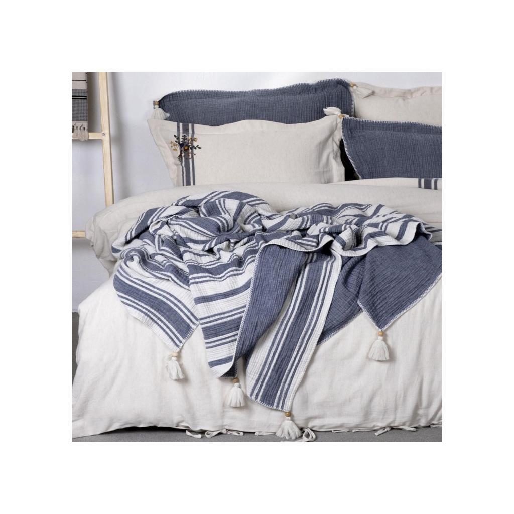 Ecocotton Mila Çift Kişilik Yatak Örtüsü %100 Organik Pamuk Müslin Dolgulu Lacivert240X260 Cm