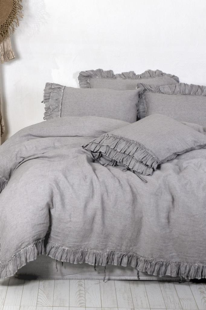 Ecocotton Miranda Çift Kişilik Nevresim Takımı %100 Keten Gri 200x220 cm