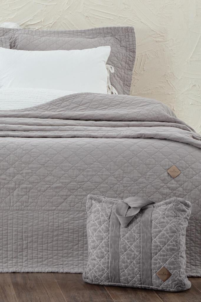 Ecocotton Reha Çift Kişilik Yatak Örtüsü Takımı %100 Pamuk Açık Gri 240X260 Cm