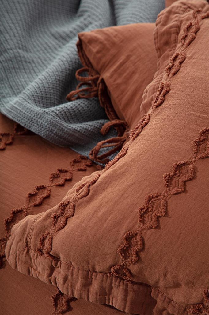 Ecocotton Sima Çift Kişilik Nevresim Takımı %100 Organik Pamuk Müslin Brodeli Terra 200x220 Cm
