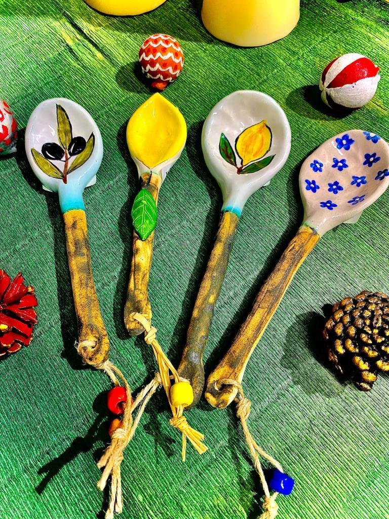 Eleia Serisi Seramik İkram ve Servis Kaşıkları - Mavi Çiçek (16 cm)