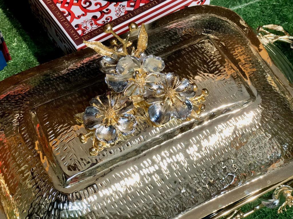 Gürdamar Home Lotus Isıtıcılı Dikdörtgen Gerçek Ayar Gümüş Fırın Kabı