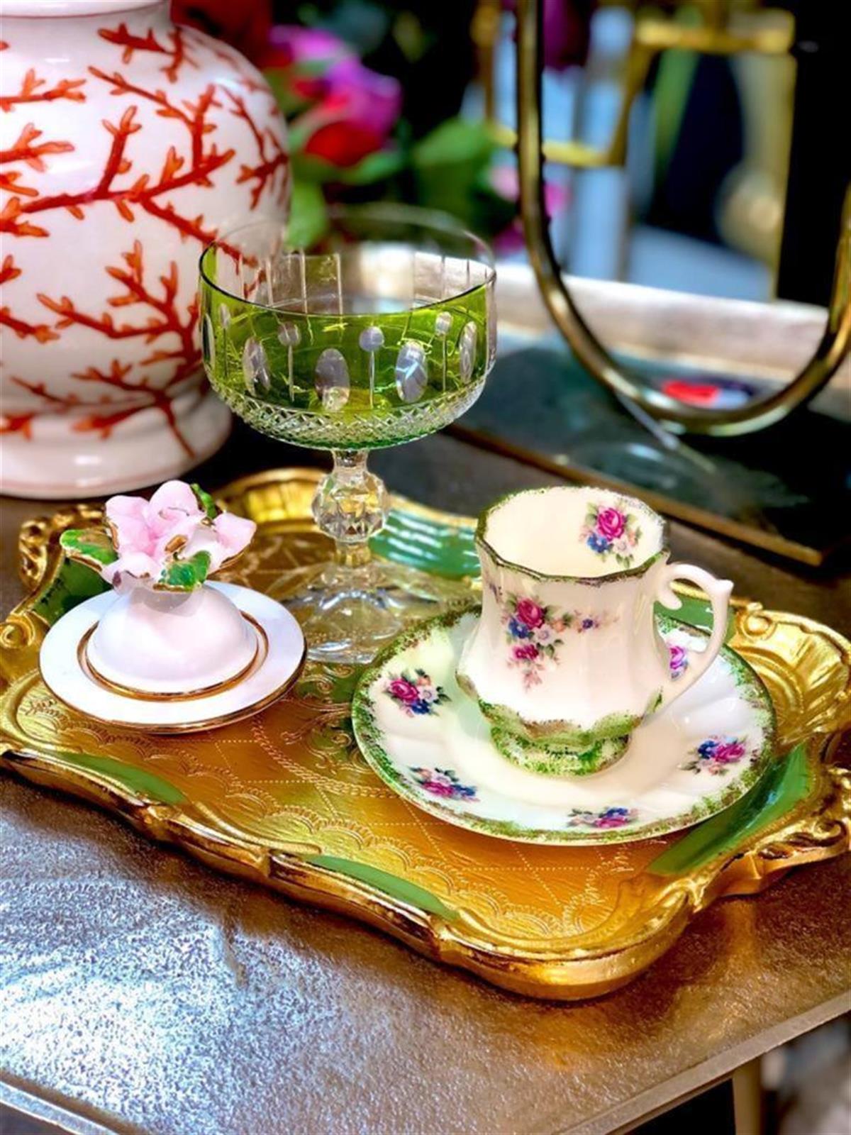 Gürdamar Home Papatya El Boyama İngiliz Porseleni Kahve Fincanı - Yeşil (Tekli)
