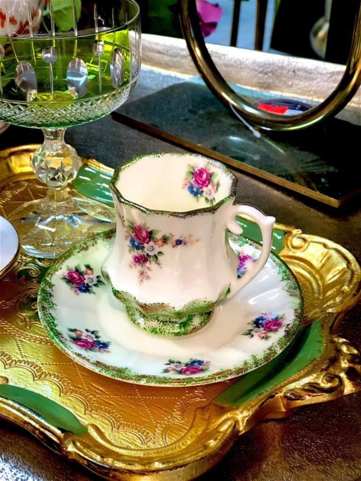 Gürdamar Home Papatya El Boyama İngiliz Porseleni Kahve Fincanı - Yeşil (Tekli)