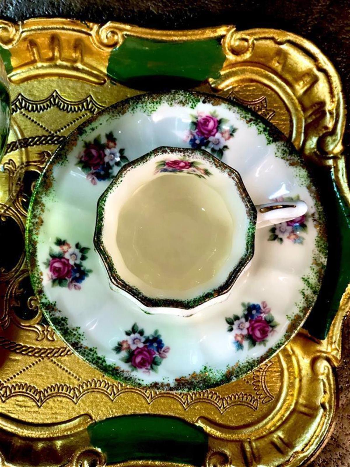 Gürdamar Home Papatya El Boyama İngiliz Porseleni Kahve Fincanı - Yeşil (Tekli)