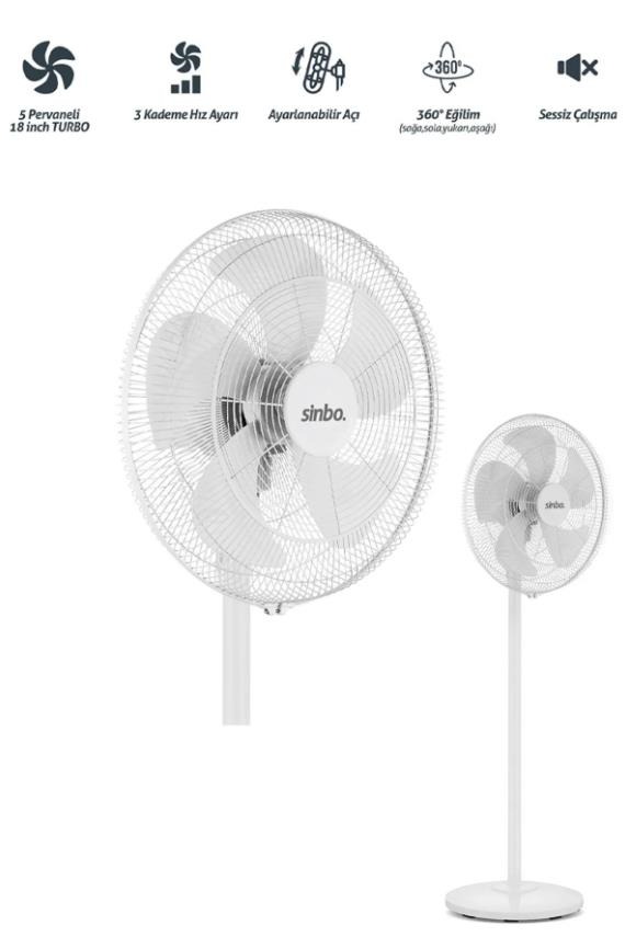 Sinbo SF 6786 Ayaklı Vantilatör Pervane Büyük Boy -  Beyaz