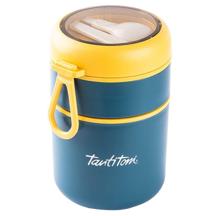 TANTİTONİ 036-01-TANTİTONİ MAVİ PASLANMAZ ÇELİK YUVARLAK 2 KATLI PLASTİK KAŞIKLI YEMEK TAŞIMA KABI 710ML