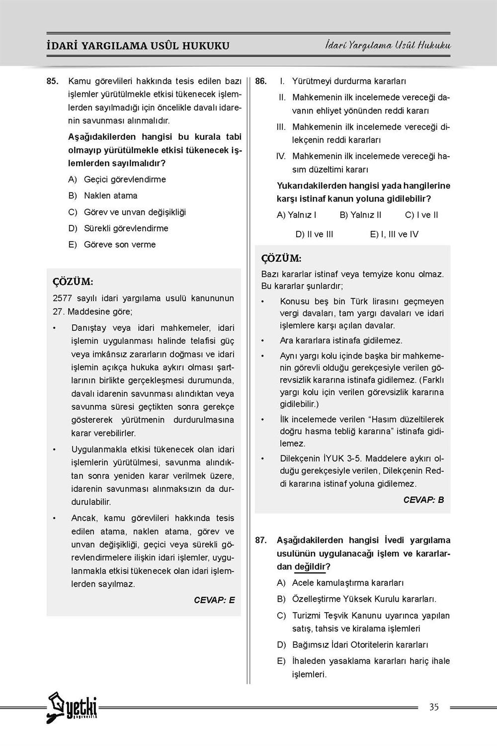 İDARİ YARGILAMA  HUKUKU HAKİMLİK SORU BANKASI