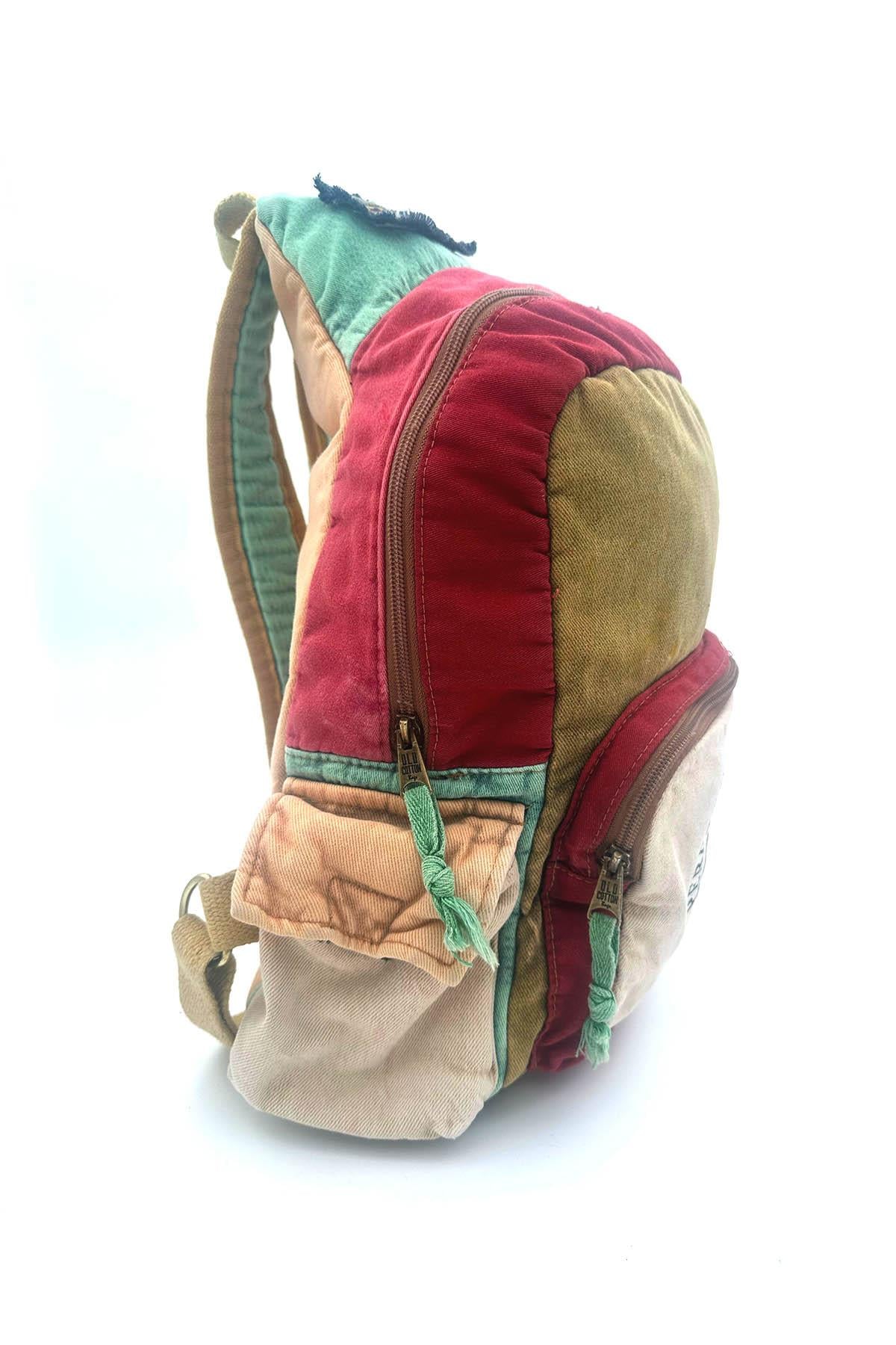 Patchwork Bej Renk ve Çok Bölmeli Fonksiyonel Vintage Sırt Çantası