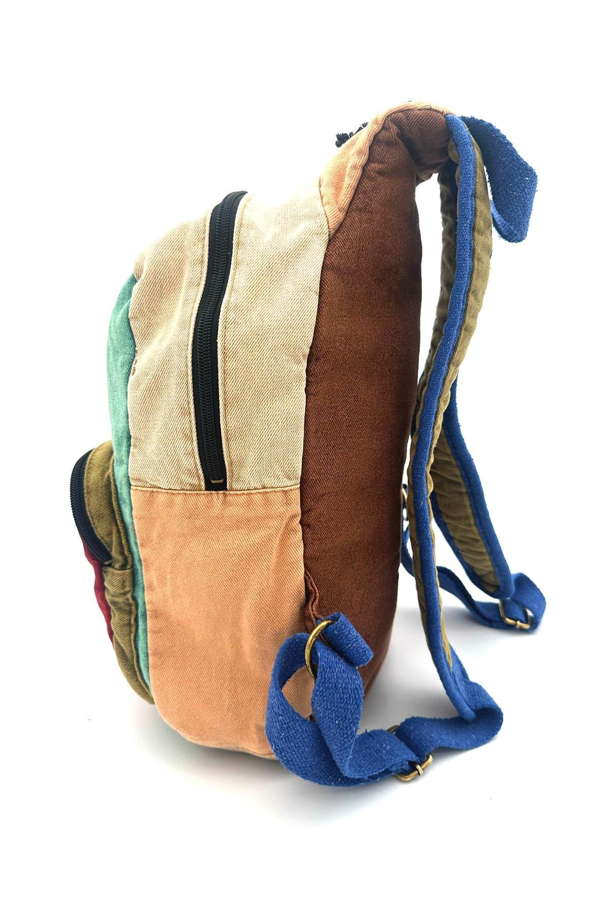 Patchwork Bordo Renk ve Çok Bölmeli Fonksiyonel Vintage Sırt Çantası