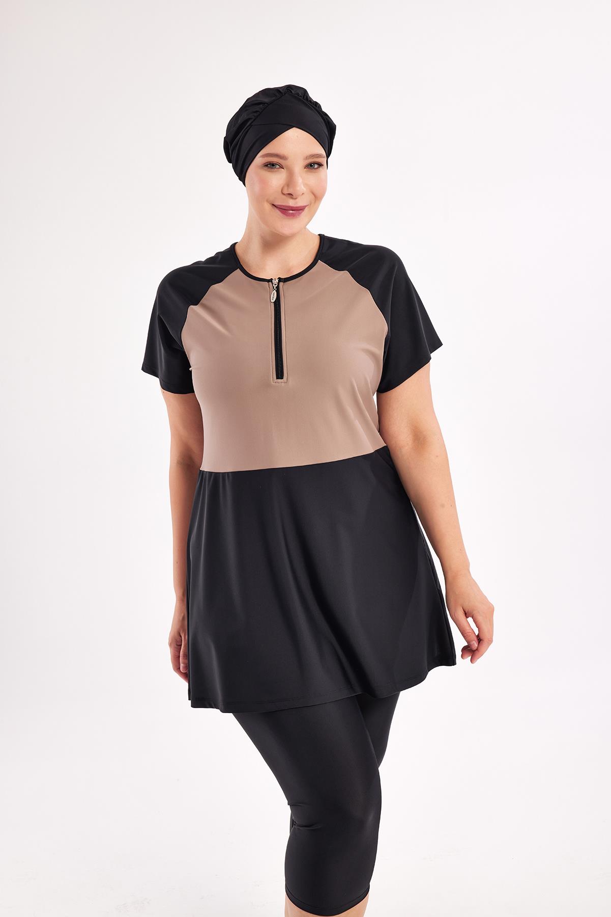 Adasea 251807 Kadın Büyük Beden Nola Kısa Kollu Tesettür Mayo