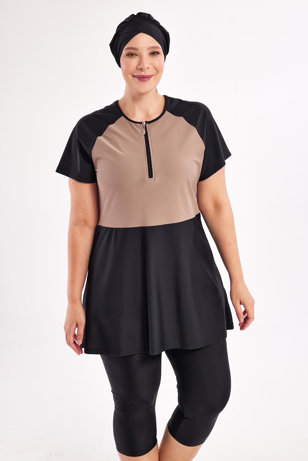 Adasea 251807 Kadın Büyük Beden Nola Kısa Kollu Tesettür Mayo