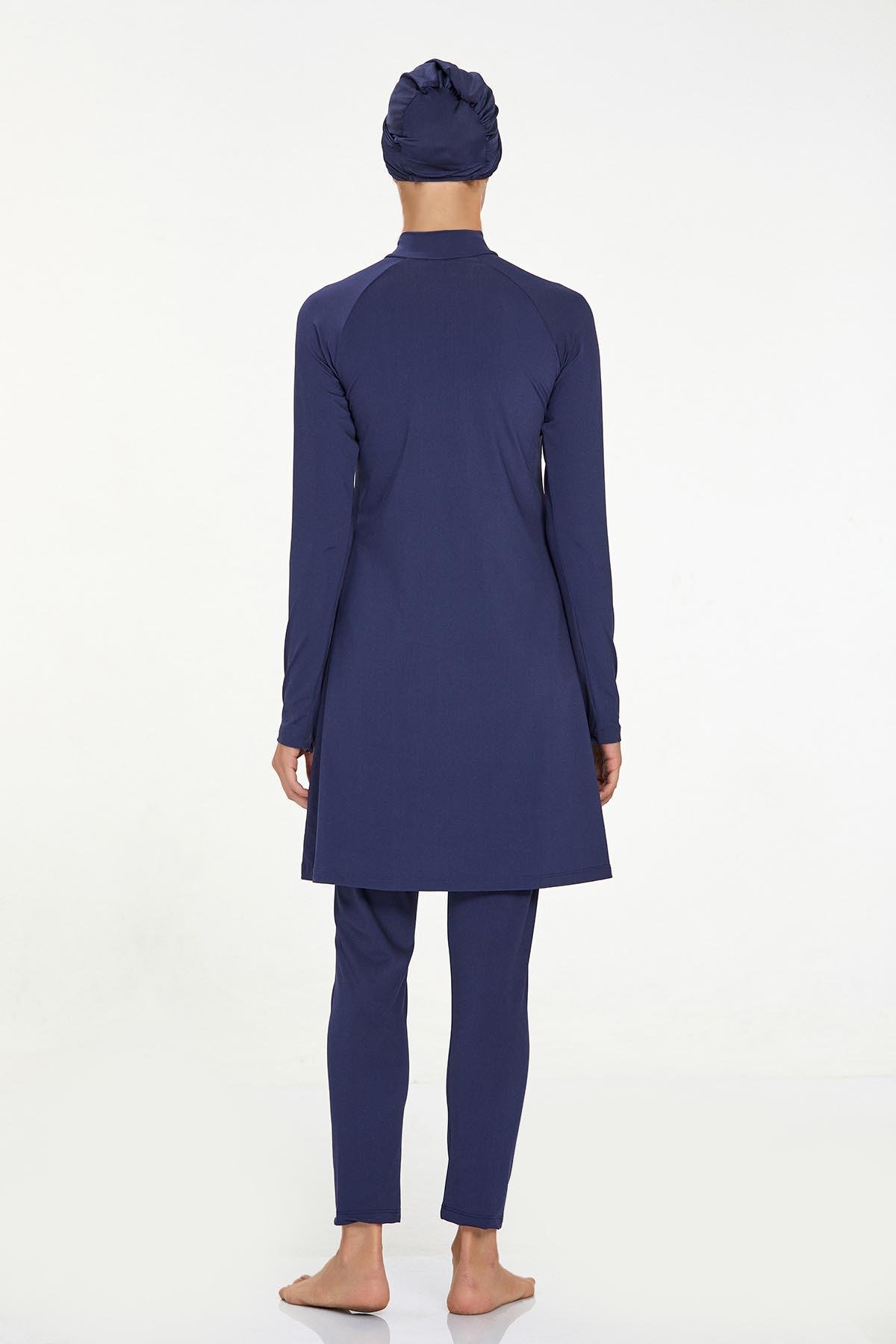 Adasea Koyu Lacivert Kadın Uzun Kollu Likralı Tesettür Mayo