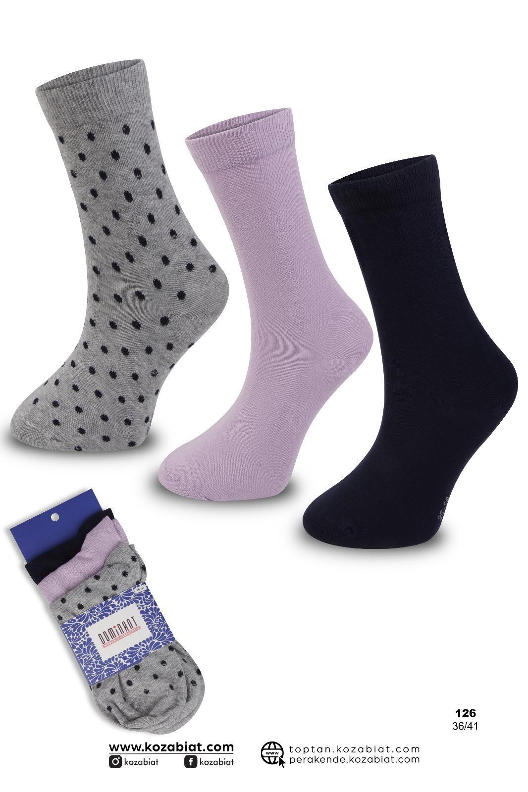 Dominant 126 Kadın 3'lü Düz Asorti Soket Çorap