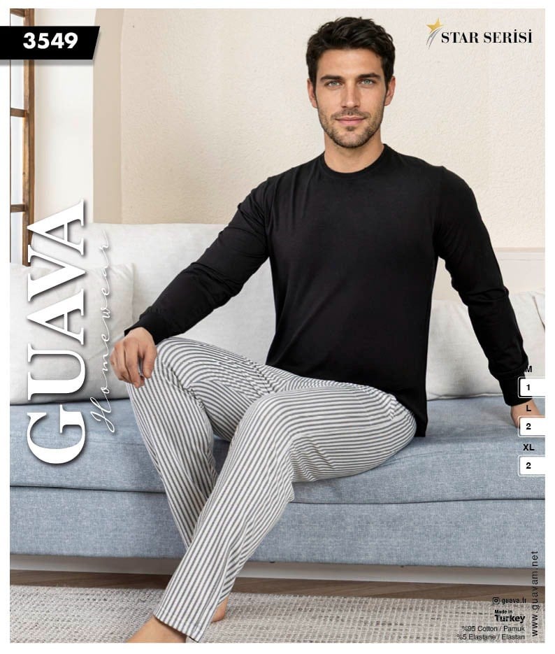 Guava 3549 Erkek Star Jakarlı Uzun Kol Pijama Takımı