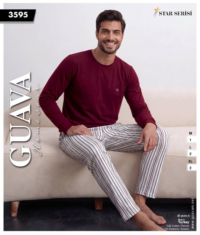 Guava 3595 Erkek Star Jakarlı Uzun Kol Pijama Takımı