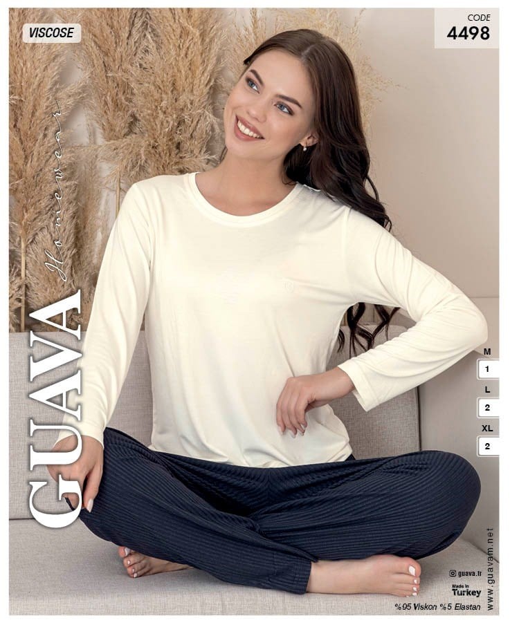 Guava 4498 Kadın Viskon Uzun Kol Pijama Takımı