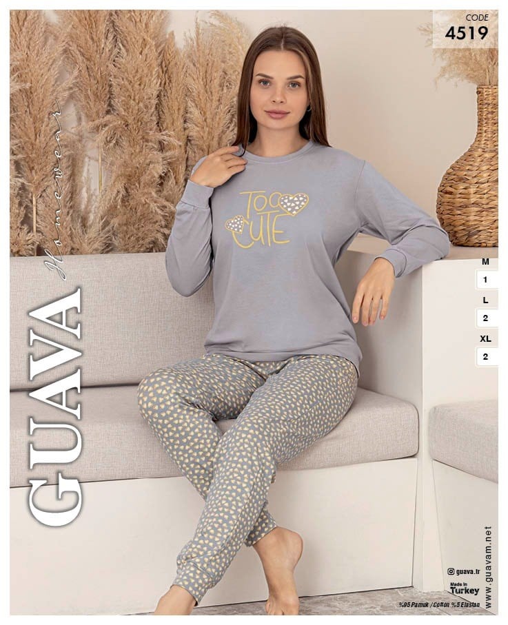 Guava 4519 Kadın Manşetli Uzun Kol Pijama Takımı