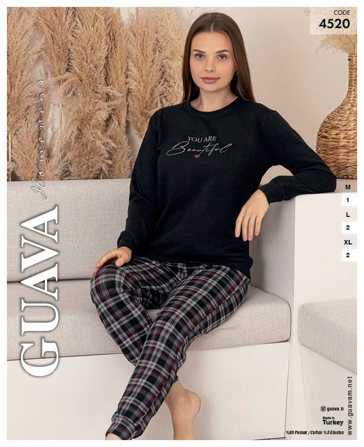 Guava 4520 Kadın Manşetli Uzun Kol Pijama Takımı
