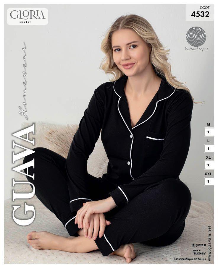Guava 4532 Kadın Önden Düğmeli Yakalı Uzun Kollu Pijama Takımı