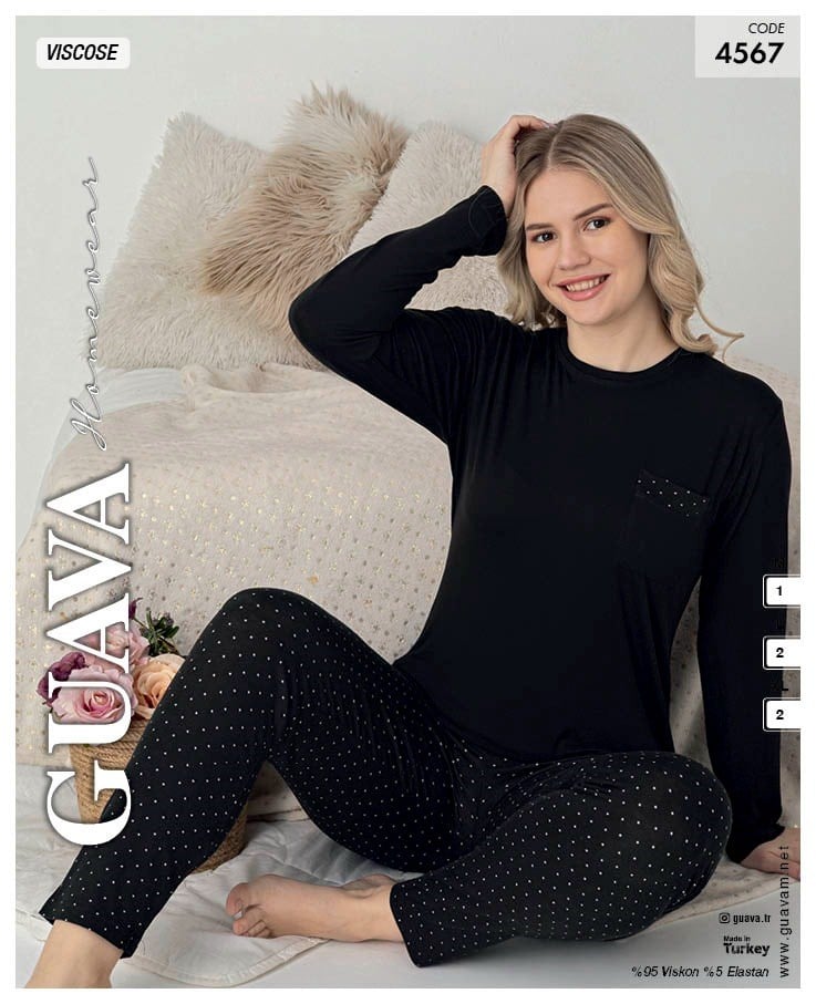 Guava 4567 Kadın Viskon Uzun Kol Pijama Takımı