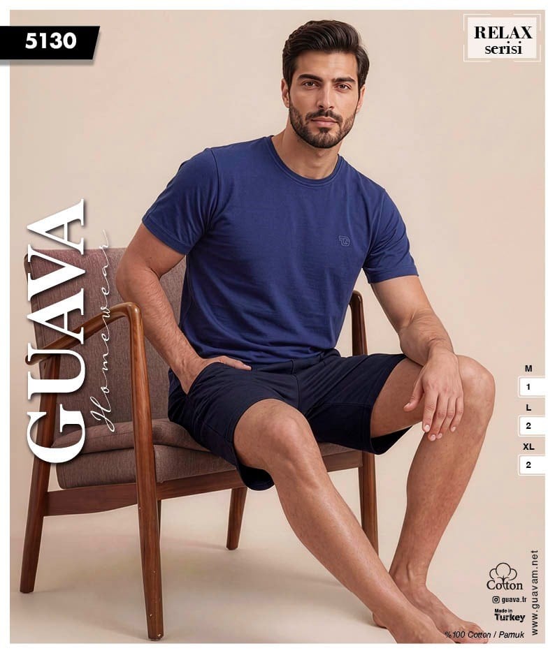 Guava 5130 Erkek Relax Kısa Kol Şortlu Pijama Takımı