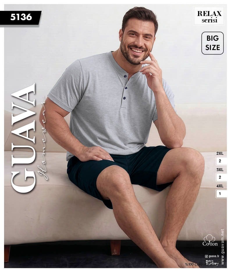 Guava 5136 Erkek Relax B.B.Kısa Kol Şortlu Pijama Takımı