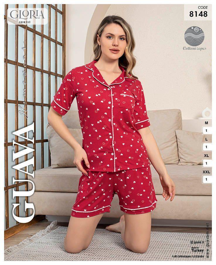 Guava 8148 Kadın Önden Düğmeli Kısa Kollu Şortlu Pijama Takımı