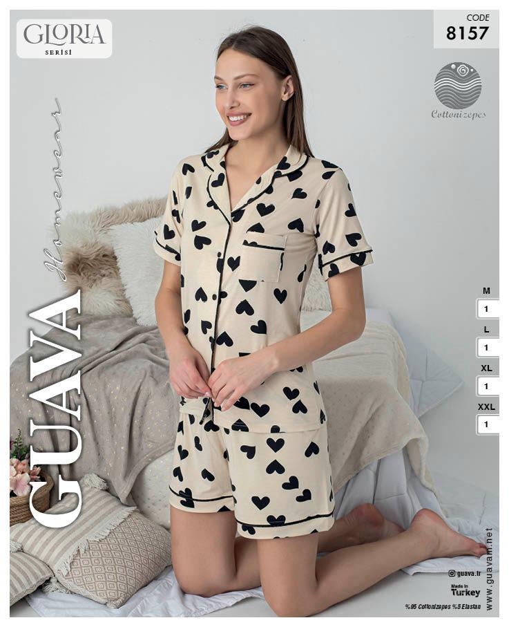 Guava 8157 Kadın Önden Düğmeli Kısa Kollu Şortlu Pijama Takımı