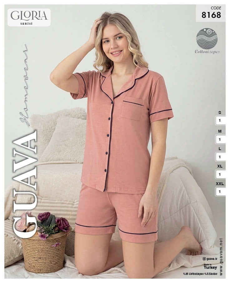 Guava 8168 Kadın Gloria Ön.Düğ.Kısa Kol Şortlu Pijama Takımı