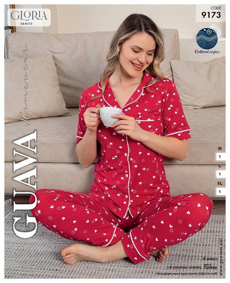 Guava 9173 Kadın Önden Düğmeli Kısa Kollu Pijama Takımı