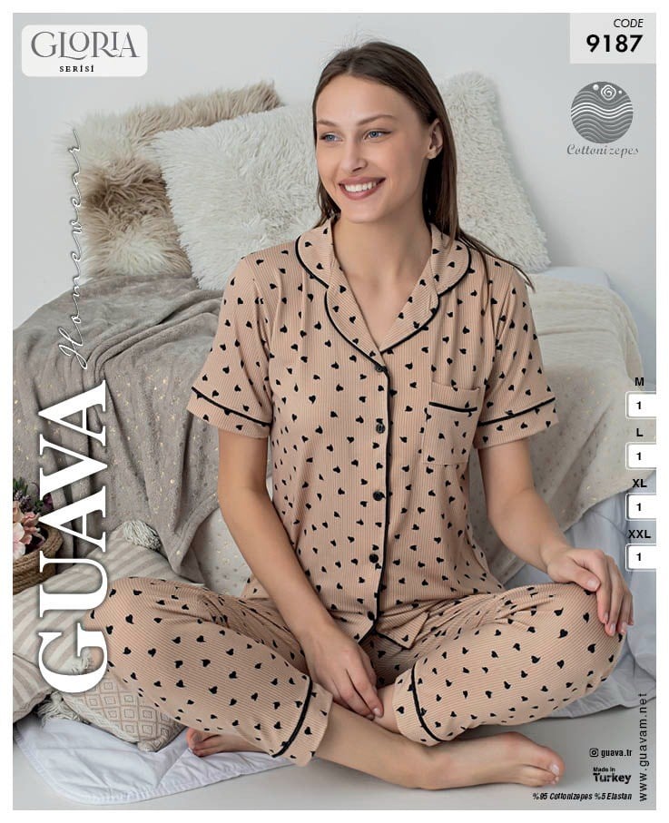 Guava 9187 Kadın Önden Düğmeli Kısa Kollu Pijama Takımı