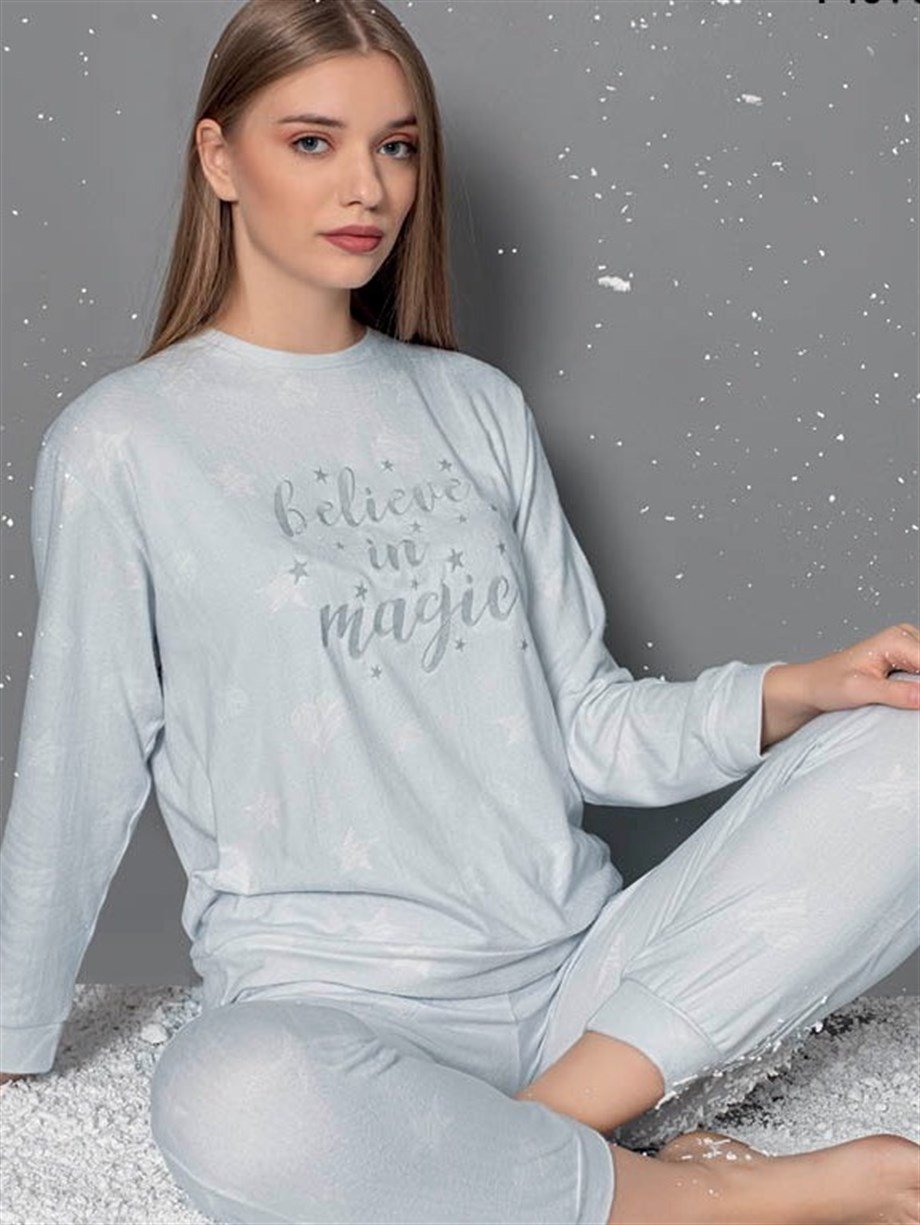 Guava Kadın Gri Termal Uzun Kollu Pijama Takımı 14098