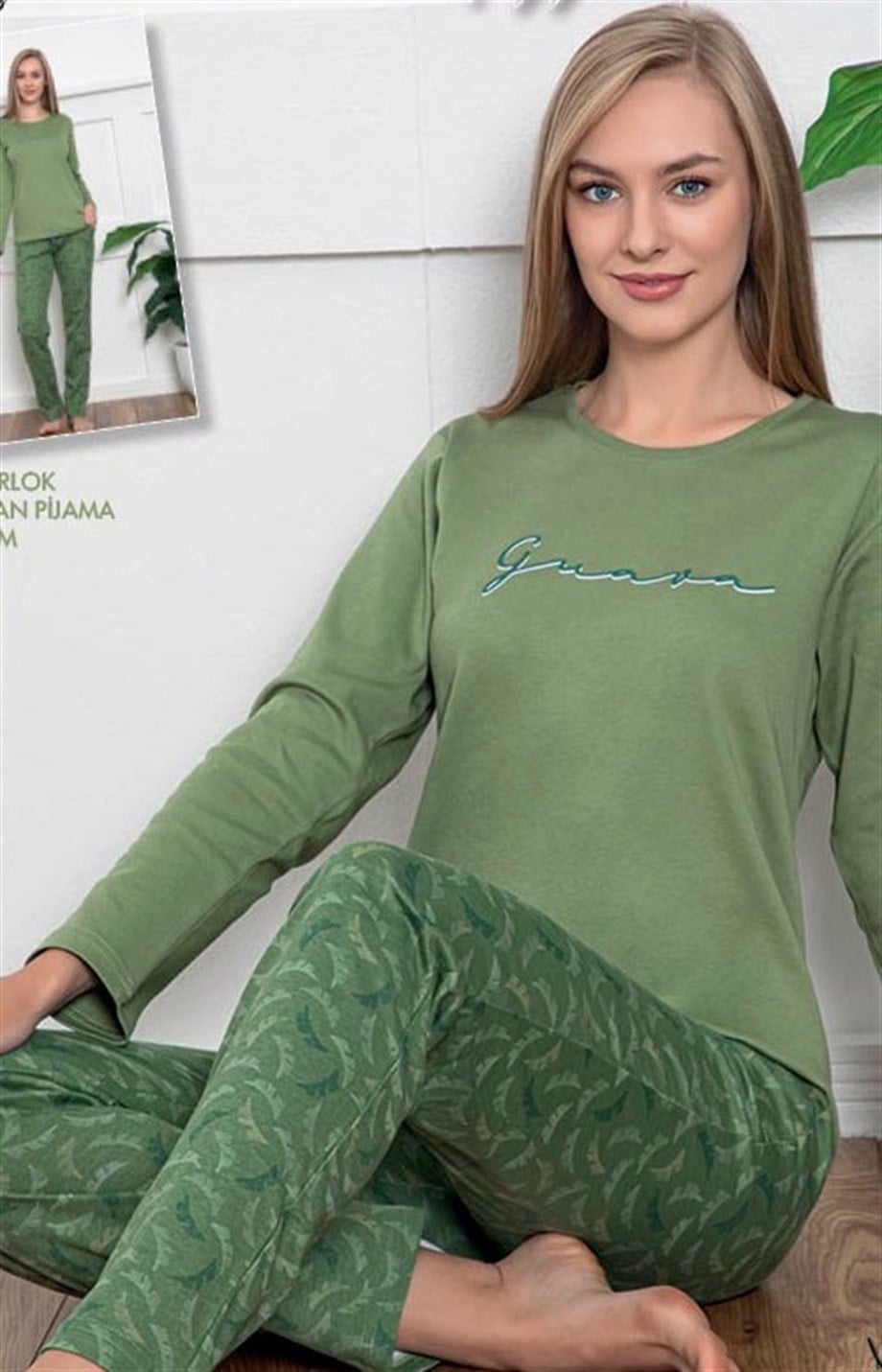 Guava Kadın Yeşil İnterlok Uzun Kollu Pijama Takımı 426