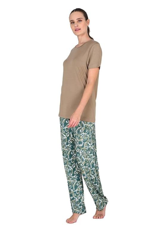 Jiber Açık Kahve Kadın Kısa Kol Pijama Takımı