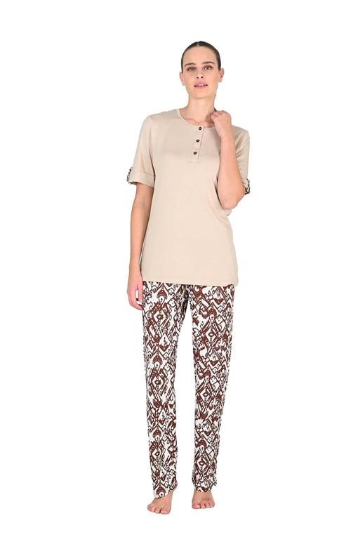 Jiber Bej Kadın Kısa Kol Pijama Takımı