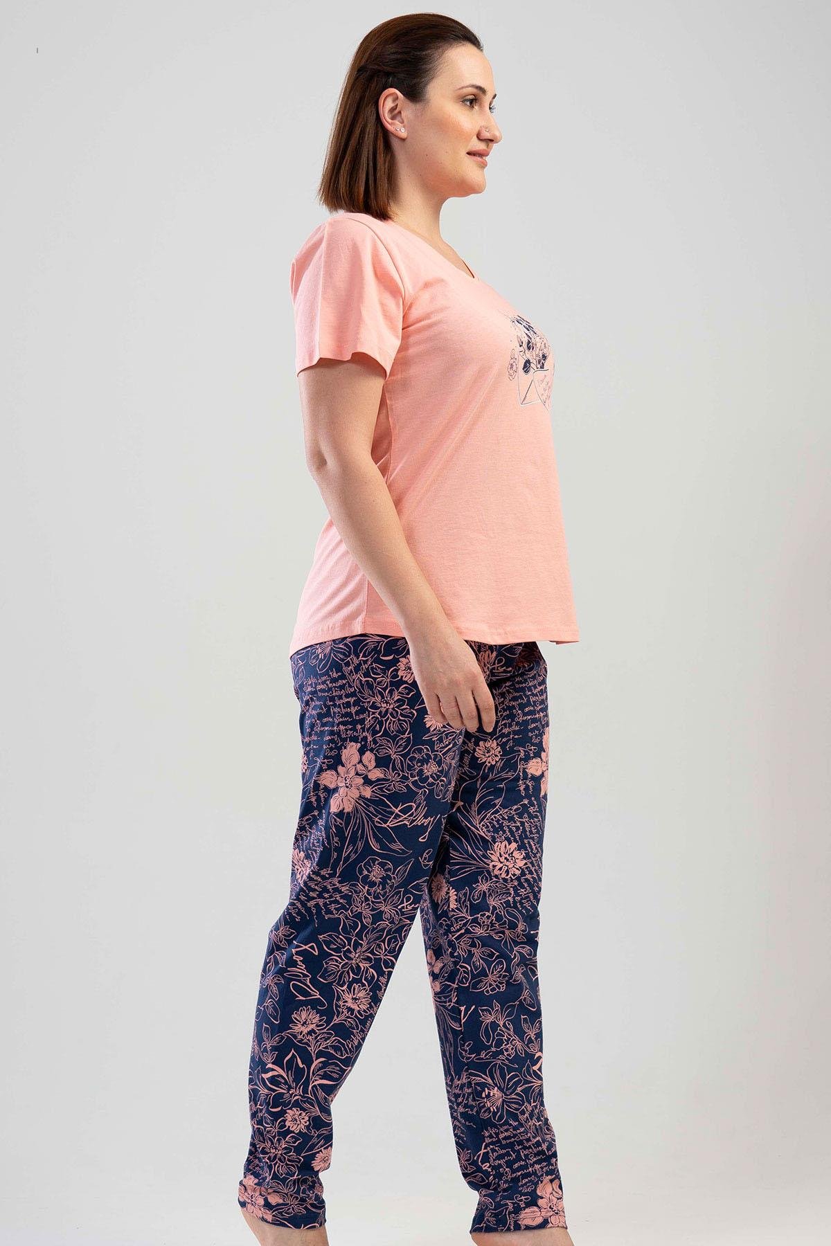 Kezokino 1110071193 Kadın Kısa Kollu Büyük Beden Pijama Takımı