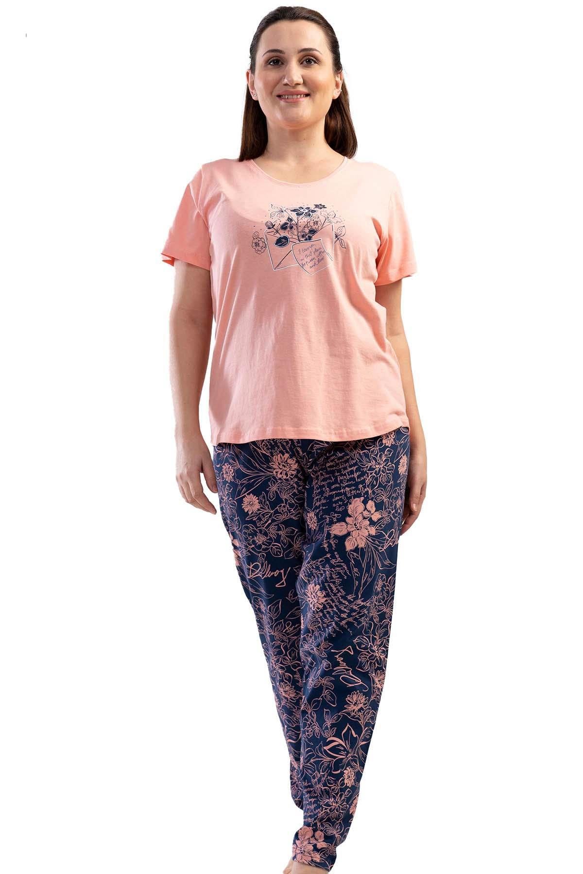 Kezokino 1110071193 Kadın Kısa Kollu Büyük Beden Pijama Takımı