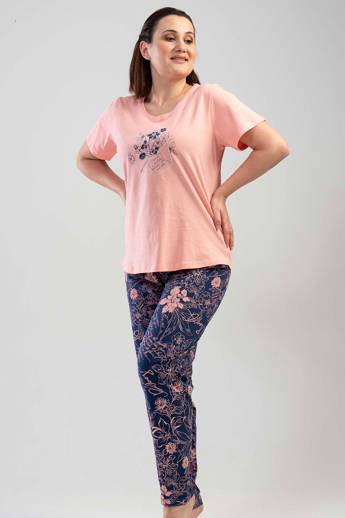 Kezokino 1110071193 Kadın Kısa Kollu Büyük Beden Pijama Takımı