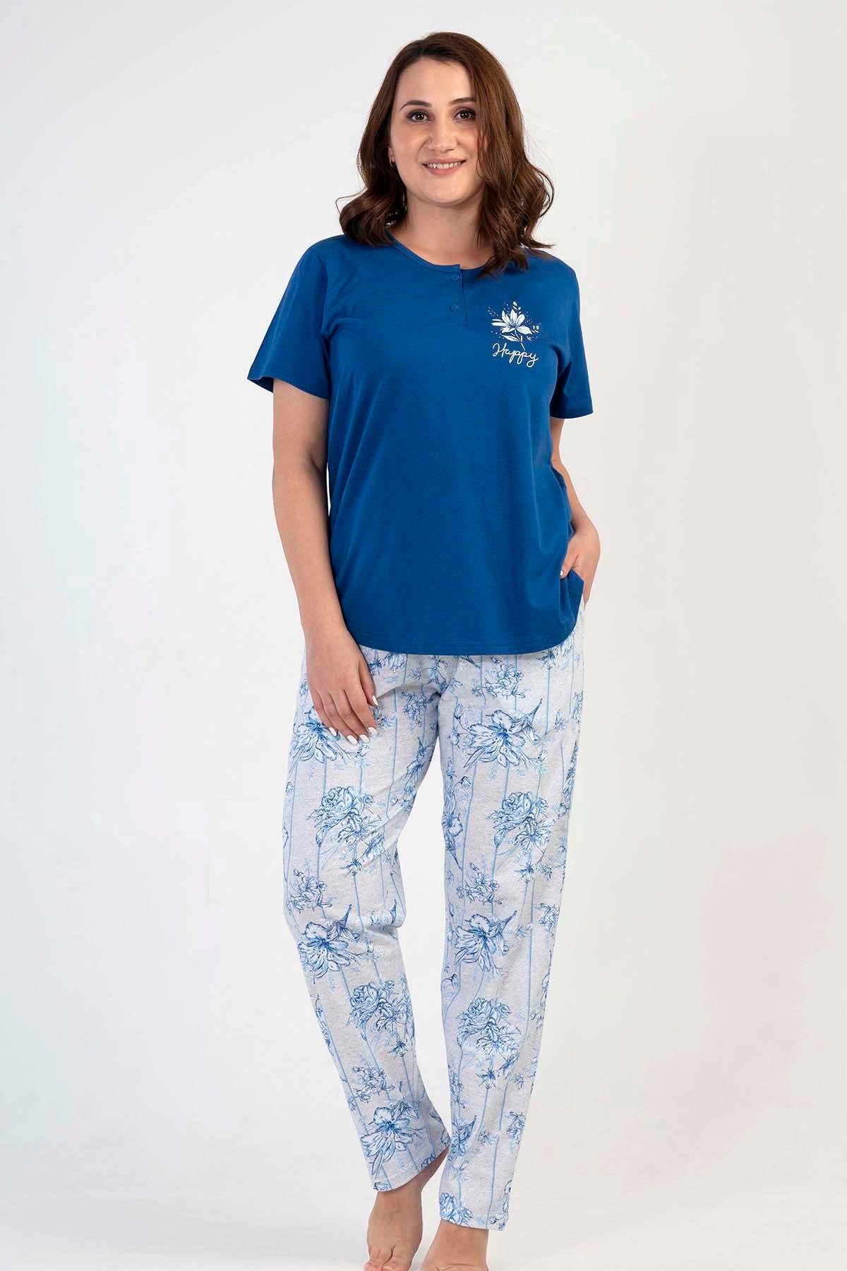 Kezokino 2101330265 Kadın Kısa Kollu Büyük Beden Pijama Takımı