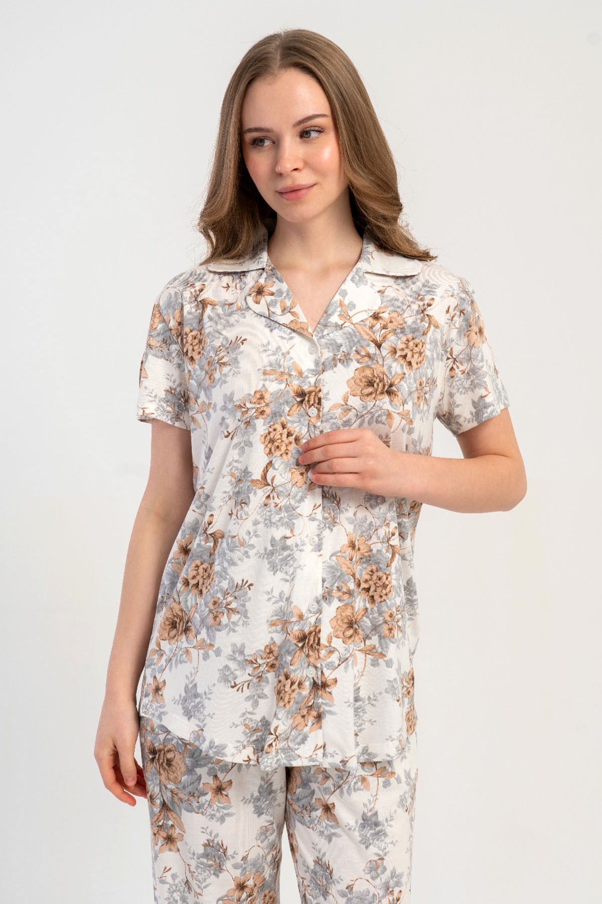 Kezokino 5121880531 Kadın Kısa Kol Önd.Düğ. Pijama Takımı
