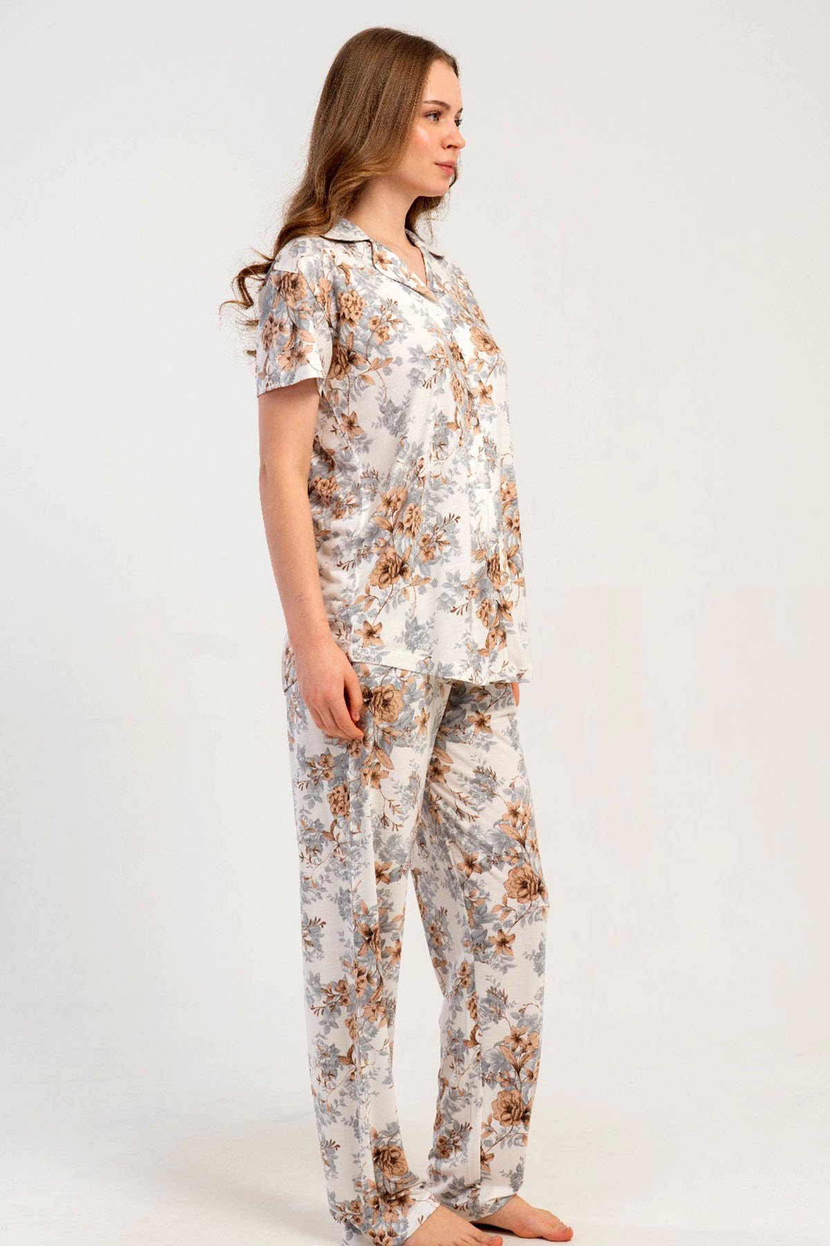 Kezokino 5121880531 Kadın Kısa Kol Önd.Düğ. Pijama Takımı