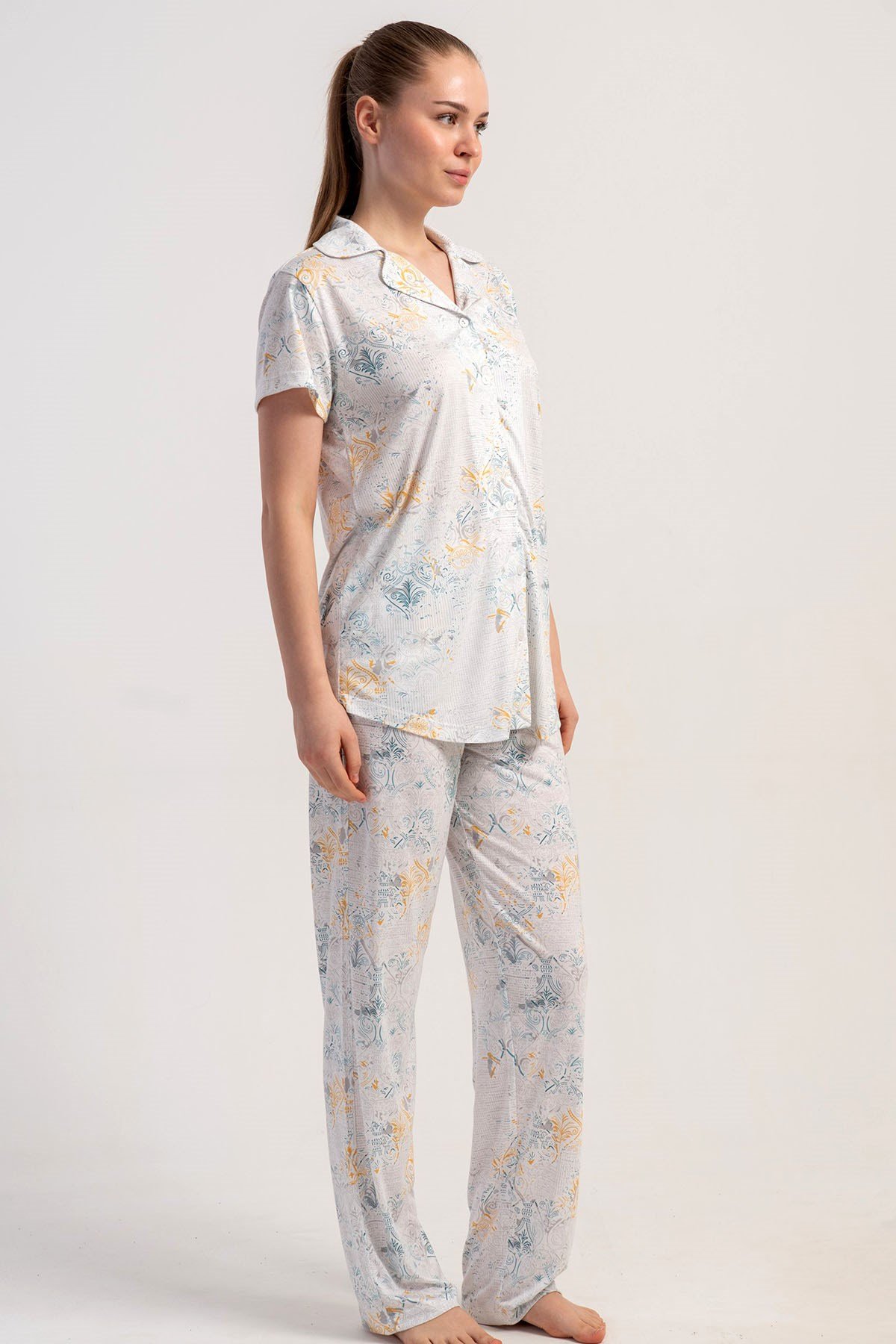 Kezokino Kadın Kısa Kol Önd.Düğ. Pijama Takımı