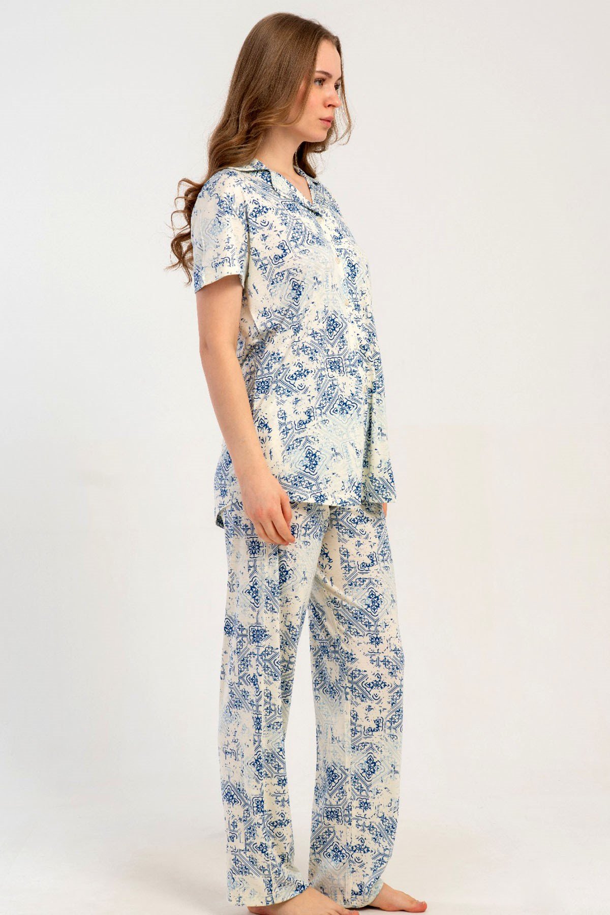 Kezokino Kadın Kısa Kol Önd.Düğ. Pijama Takımı