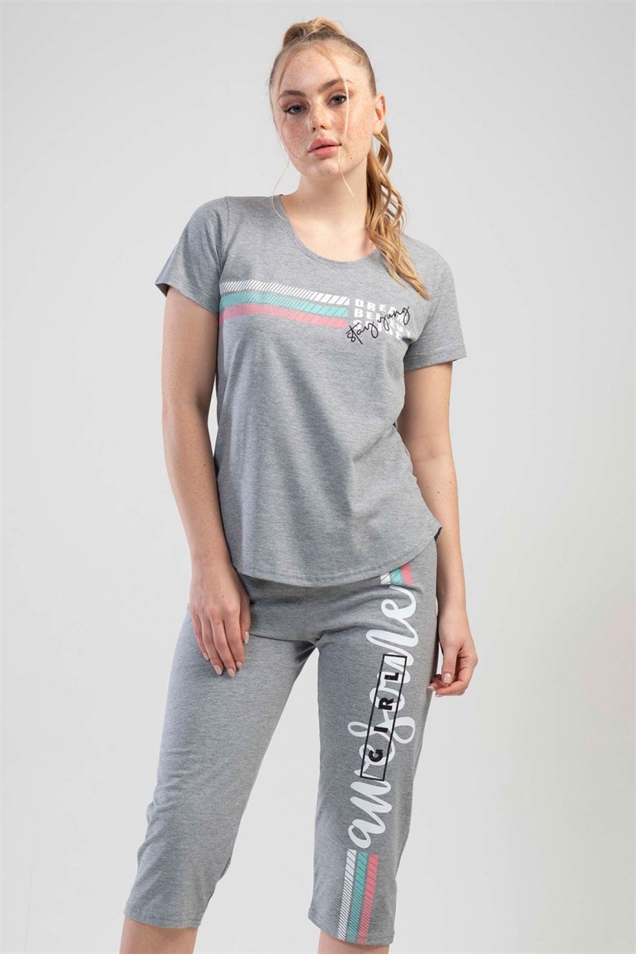 Kezokino1120020000 Kadın Kısa Kollu Kaprili Pijama Takımı 1120020000