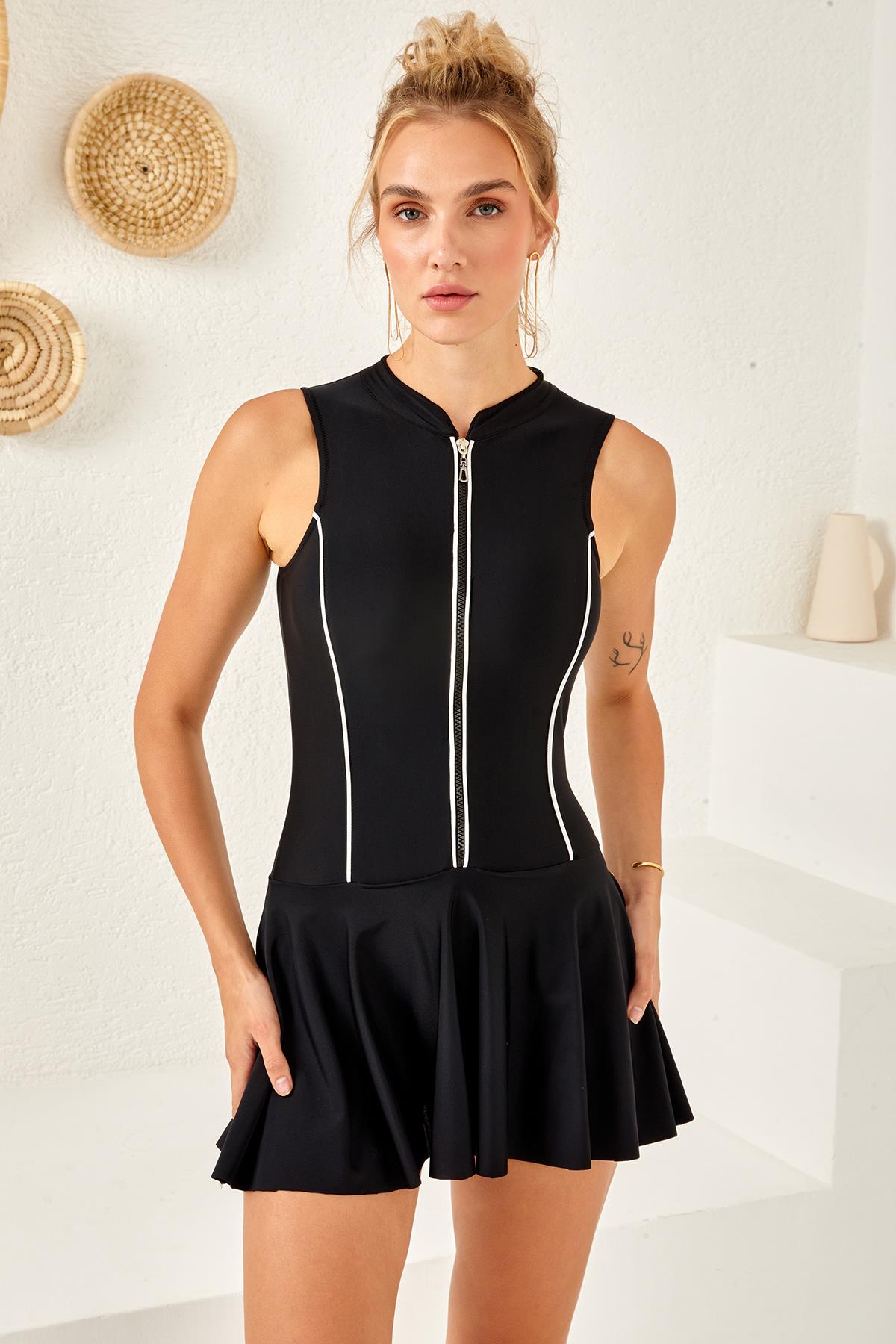 Lapieno 254160 Kadın Önü Fermuarlı Etekli Mayo