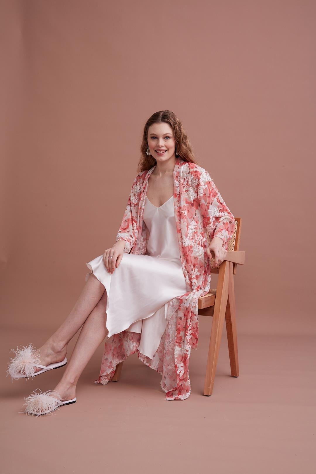 Marpessa Mercan Kadın Saten Gecelik Sabahlık Takım