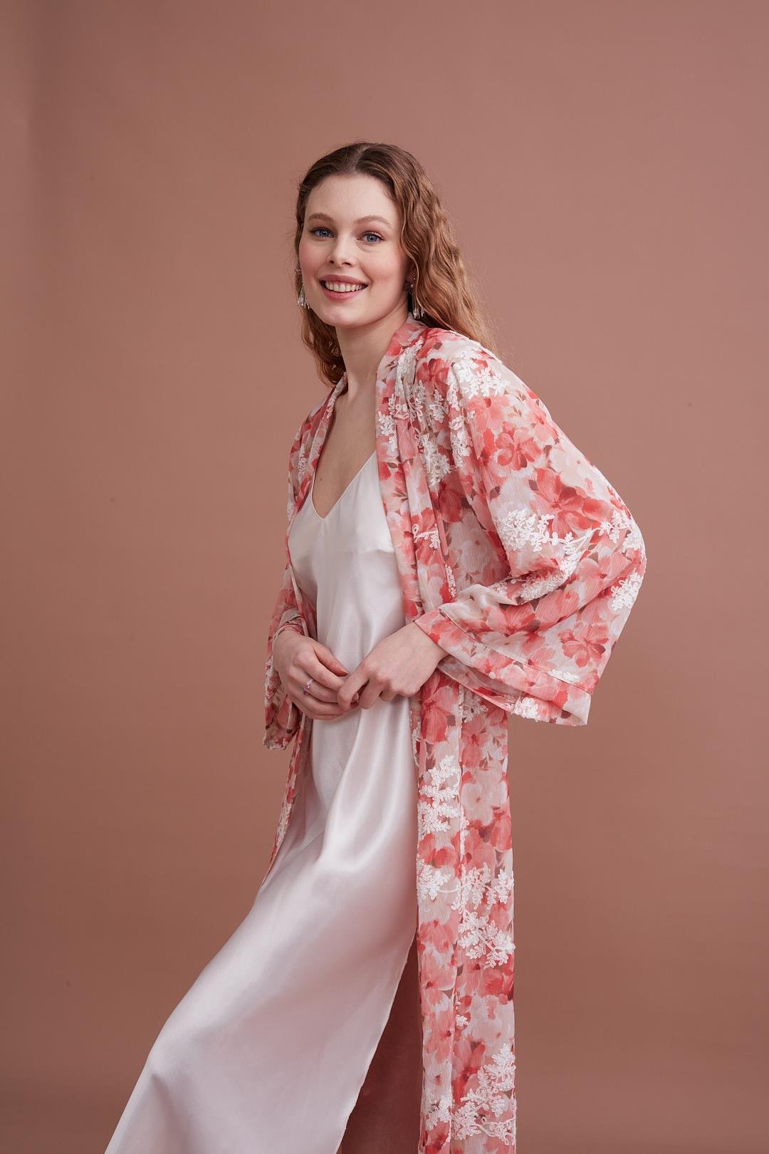 Marpessa Mercan Kadın Saten Gecelik Sabahlık Takım